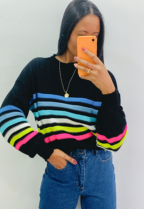 Blusa Tricot Arco-Íris Verde Lima Feminino