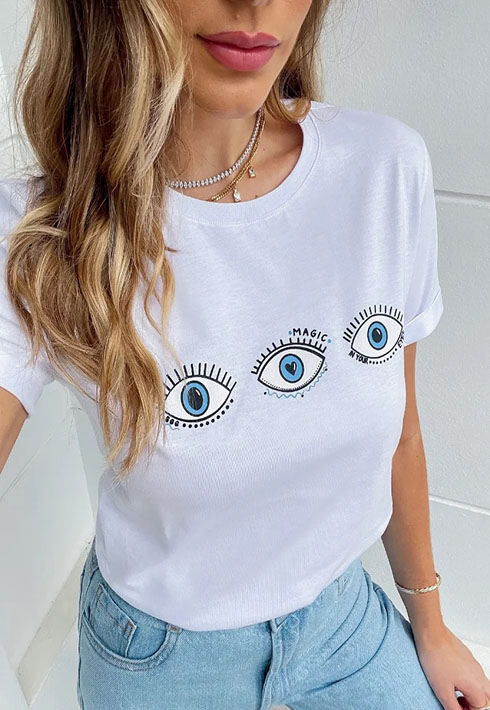 T-shirt Trio Olho Grego Branco Feminino