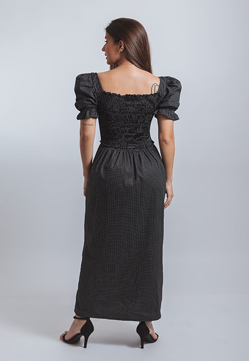 Vestido Lastex Mari Poá Preto