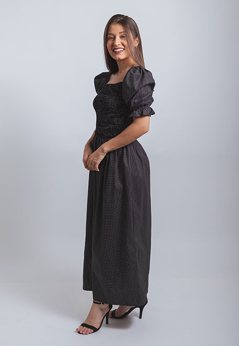 Vestido Lastex Mari Poá Preto