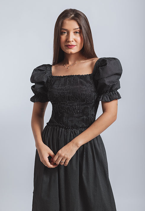 Vestido Lastex Mari Poá Preto