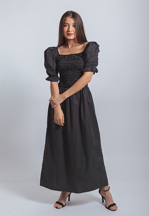 Vestido Lastex Mari Poá Preto Feminino
