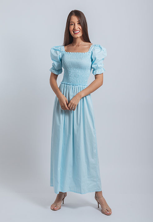 Vestido Lastex Mari Poá Azul Feminino