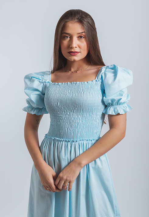 Vestido Lastex Mari Poá Azul