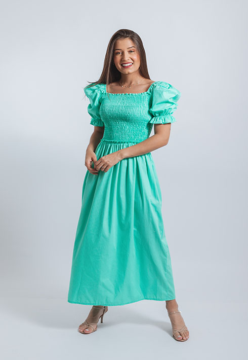 Vestido Lastex Mari Poá Verde