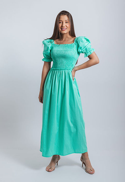 Vestido Lastex Mari Poá Verde Feminino