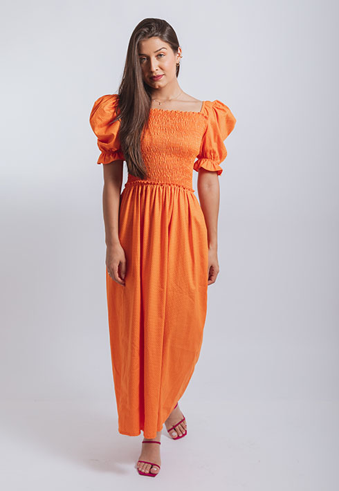 Vestido Lastex Mari Poá Laranja