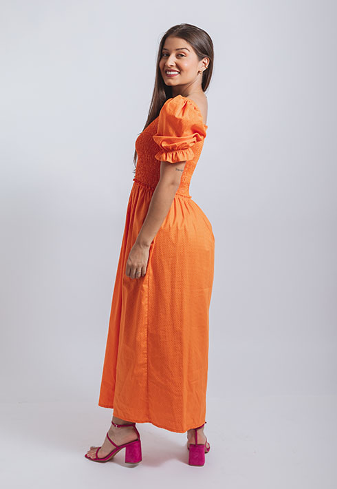 Vestido Lastex Mari Poá Laranja