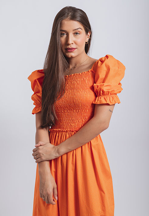 Vestido Lastex Mari Poá Laranja