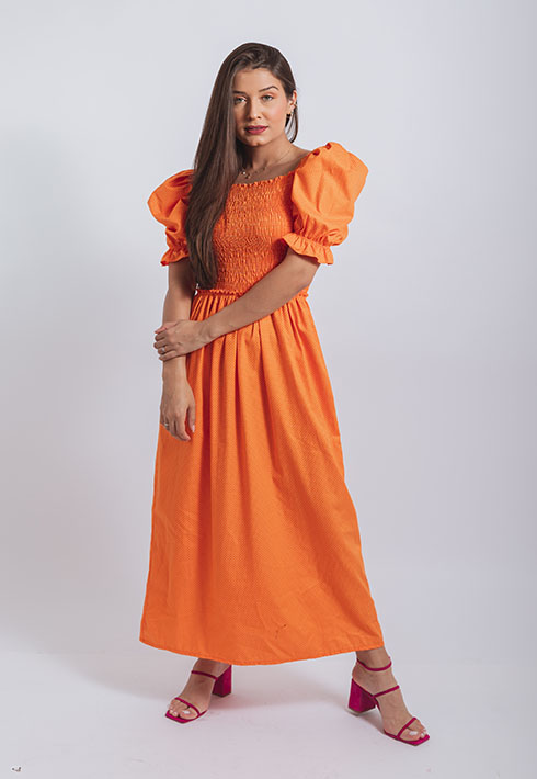 Vestido Lastex Mari Poá Laranja Feminino