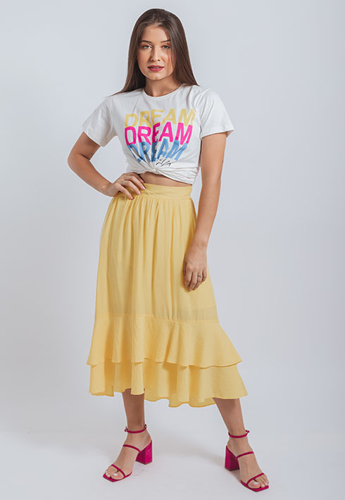 Saia Babados Alice Amarelo Feminino
