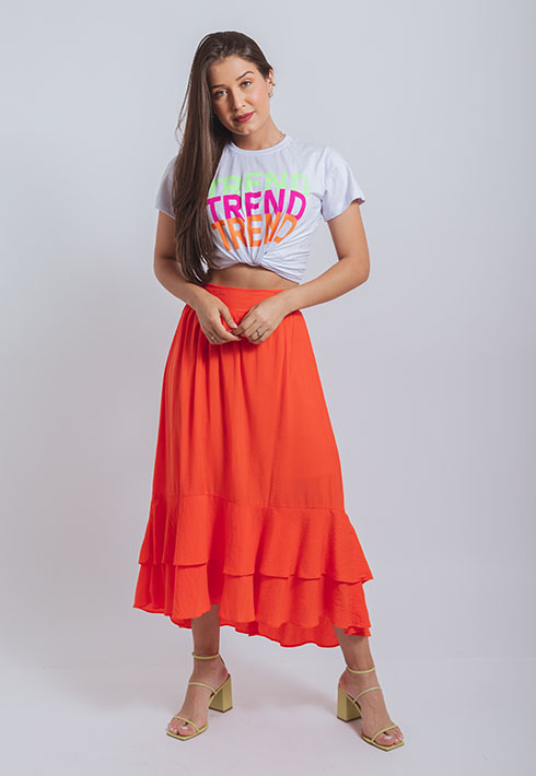 Saia Babados Alice Laranja Feminino