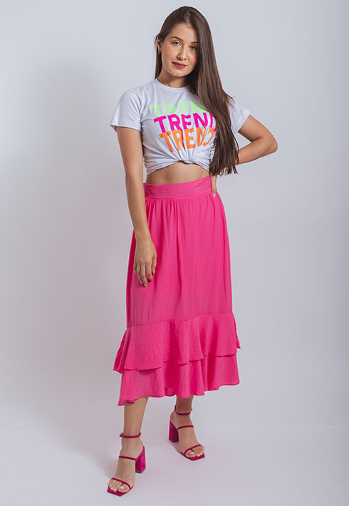 Saia Babados Alice Rosa Feminino