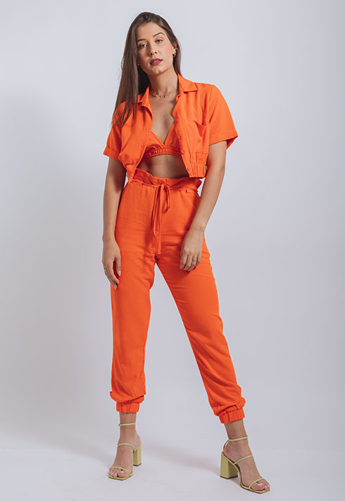 Blusa Cropped e Top Renata Laranja Feminino
