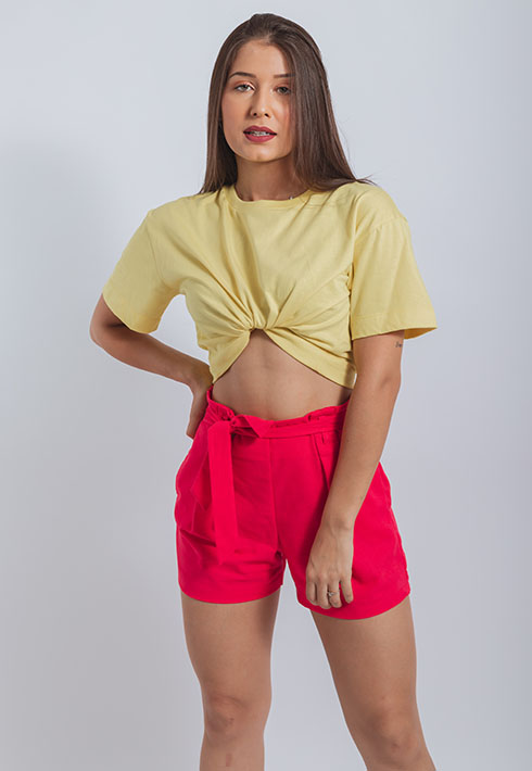 Cropped Básico Mila Amarelo Feminino