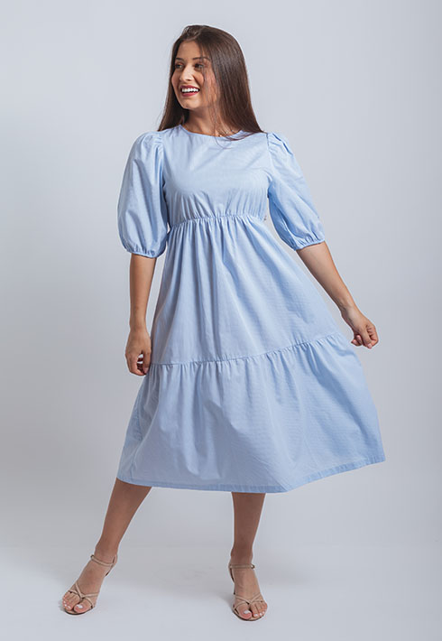 Vestido Tricoline Vichy Midi Feminino