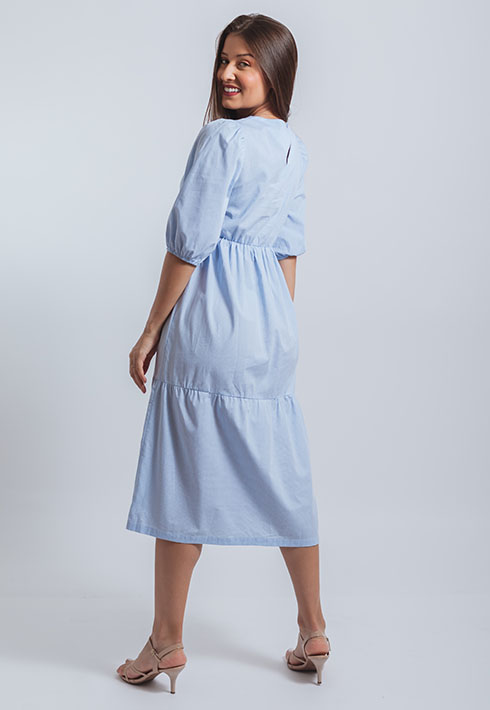 Vestido Tricoline Vichy Midi