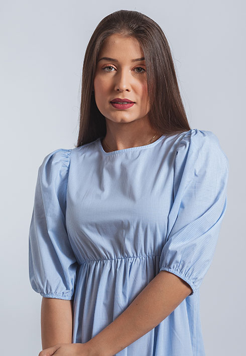 Vestido Tricoline Vichy Midi