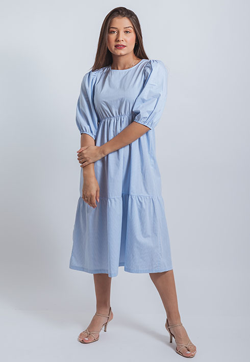 Vestido Tricoline Vichy Midi
