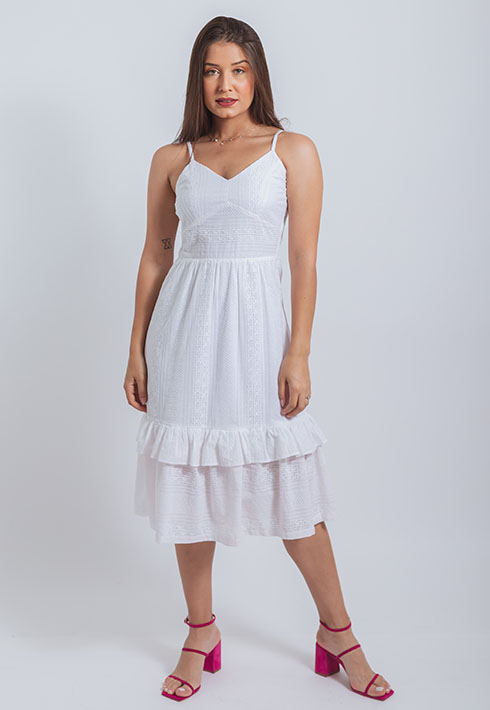 Vestido Laise Branco Babado Feminino