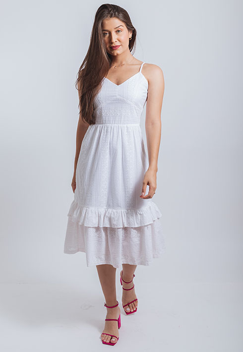 Vestido Laise Branco Babado