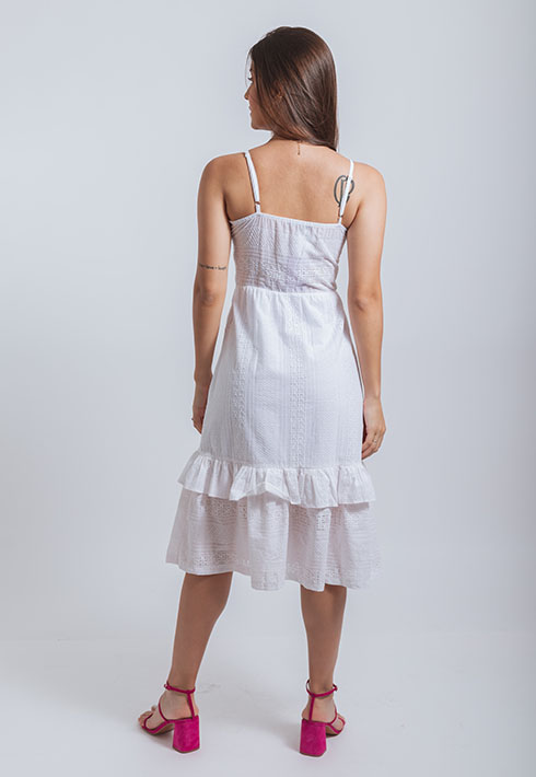 Vestido Laise Branco Babado