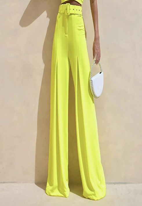 Calça Pantalona Crepe Cinto Lima