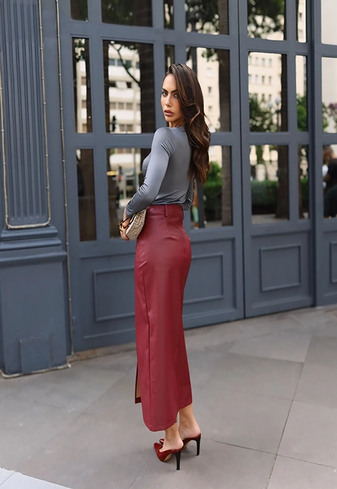 Saia Midi Luna Cherry Red