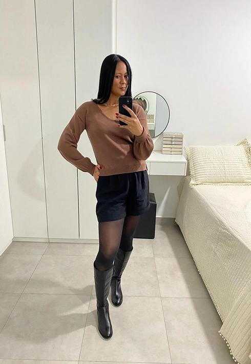 Blusa Tricot Gola V Mousse Chocolate