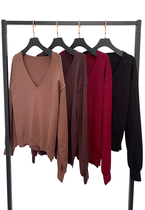 Blusa Tricot Gola V Mousse Chocolate