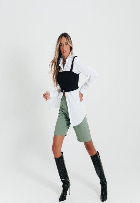 Top Cropped Zíper Preto
