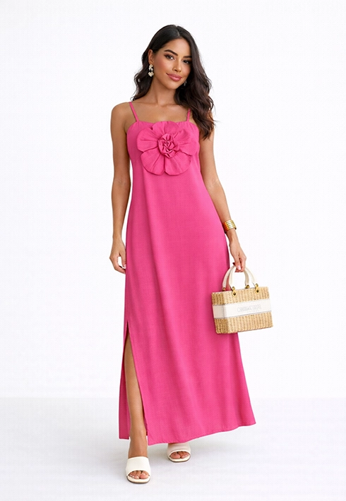 Vestido Alça Regulável Flor Rosa