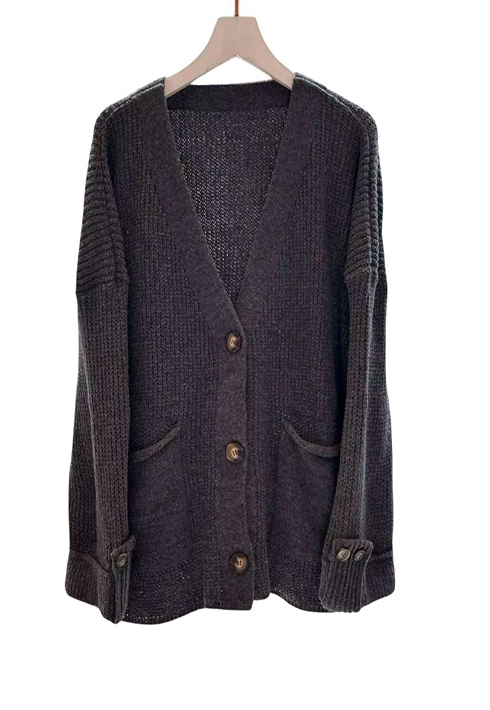 Casaco Tricot Mousse Botões Grafite Feminino