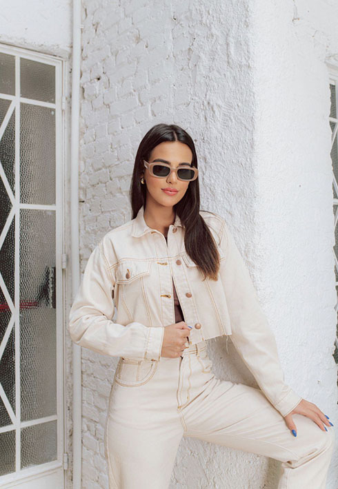 Jaqueta Cropped Jeans Areia