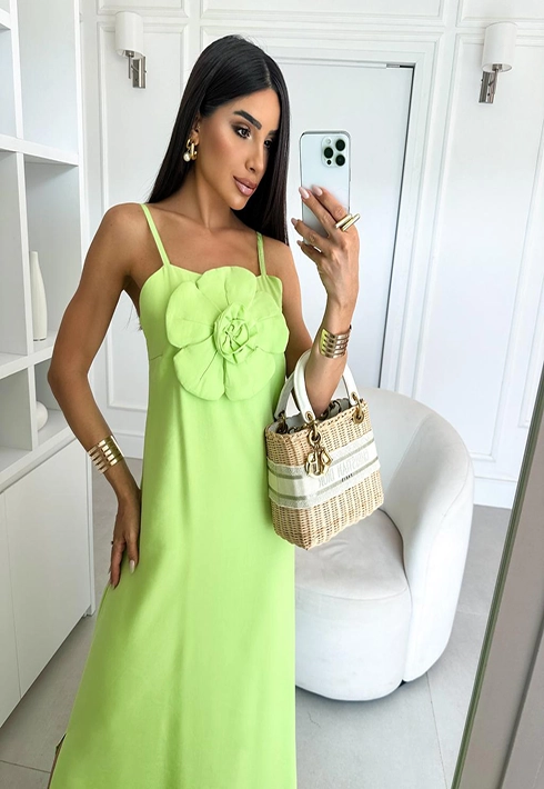 Vestido Alça Regulável Flor Verde Lima