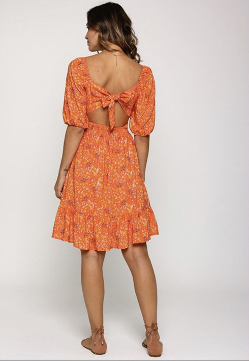 Vestido Curto Flores Laranja