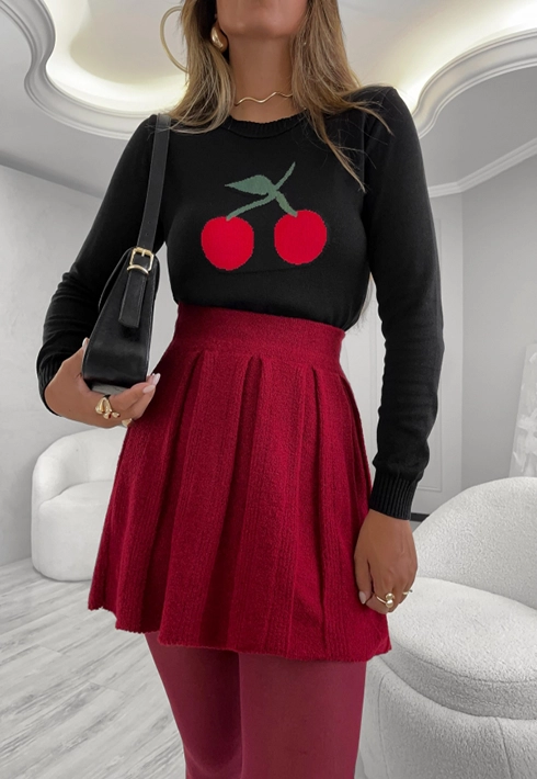 Blusa Tricot Cereja Carmen Preta Feminino