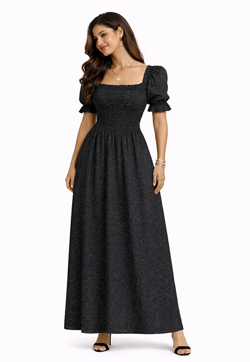 Vestido Lastex Mari Poá Preto Feminino