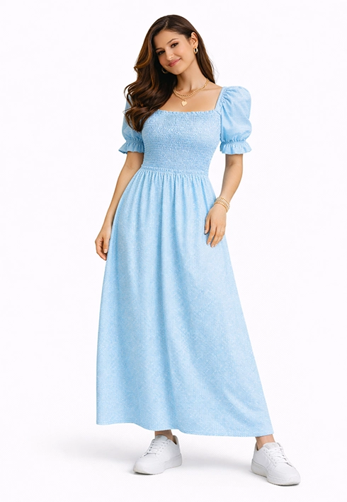 Vestido Lastex Mari Poá Azul Feminino