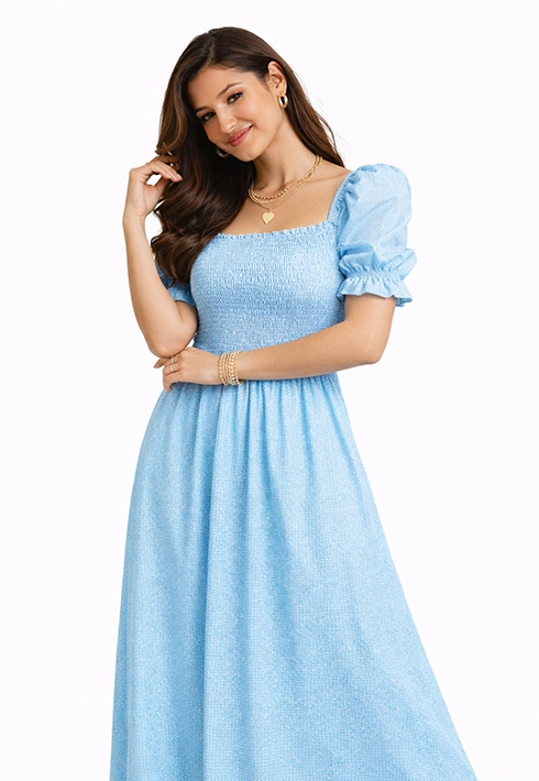 Vestido Lastex Mari Poá Azul