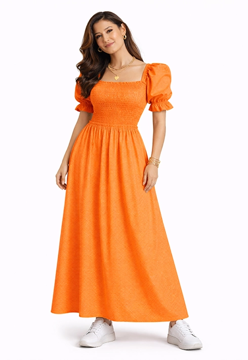 Vestido Lastex Mari Poá Laranja Feminino