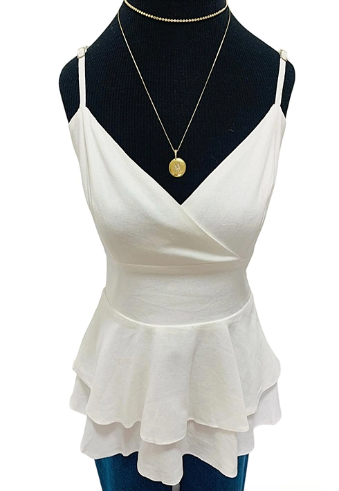 Blusa Alça Linho Babado Off White