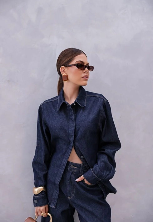 Camisa Longa Slim Raw Denim Feminino