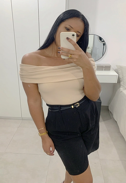 Blusa Ombro a Ombro Canelada Bege
