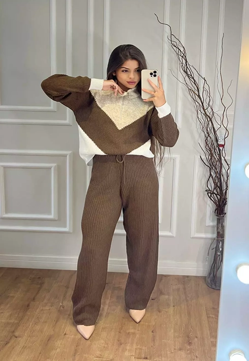 Conjunto Tricot Mousse Zíper Marrom
