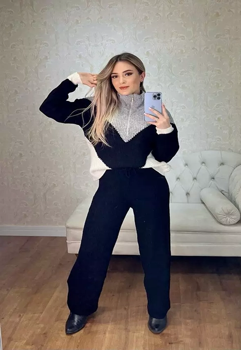 Conjunto Tricot Mousse Zíper Preto