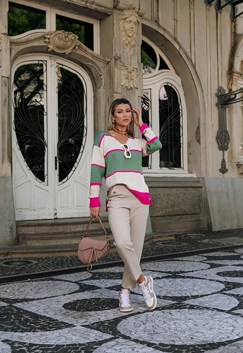 Blusa Tricot Listras Alicia Pink