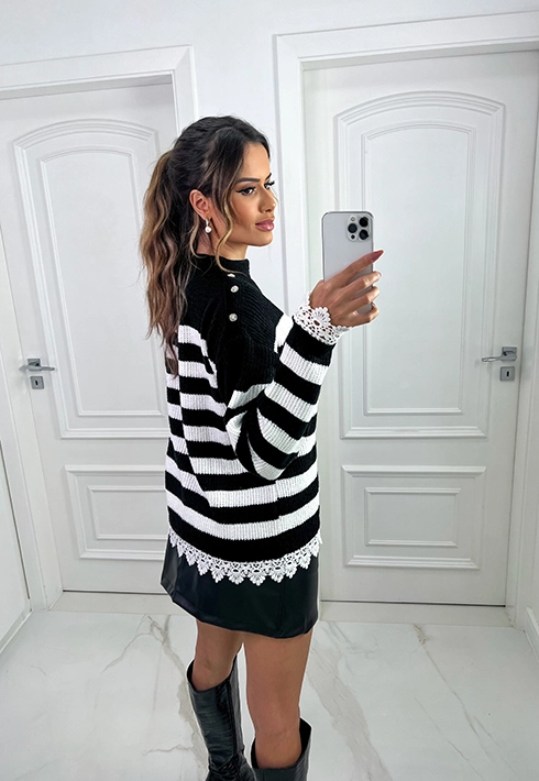 Blusa Tricot Mousse Listras Nati Preto
