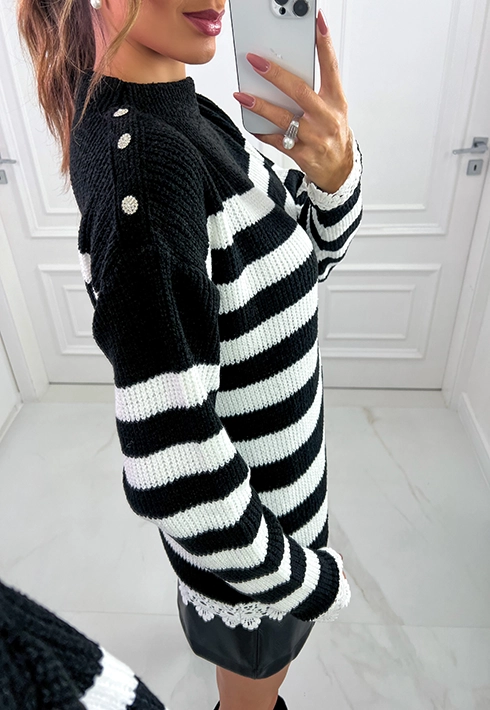 Blusa Tricot Mousse Listras Nati Preto