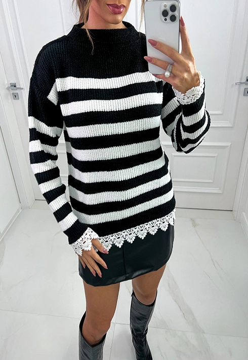 Blusa Tricot Mousse Listras Nati Preto